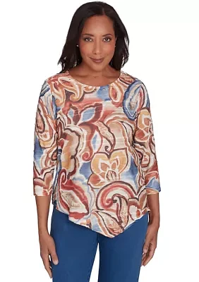 Women's Harvest Moon Watercolor Texture Paisley Top