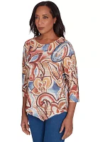 Women's Harvest Moon Watercolor Texture Paisley Top