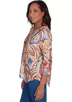 Women's Harvest Moon Watercolor Texture Paisley Top