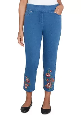 Petite Harvest Moon Paisley Floral Embroidered Ankle Pants