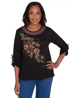 Petite Harvest Moon Paisley Floral Diagonal Embroidery Top