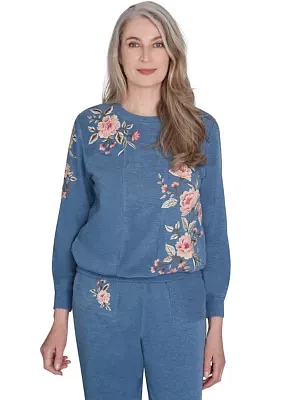 Women's Casual Fridays Spliced Floral Embroidery Top