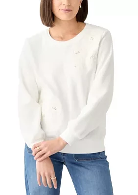 Women's Casual Fridays Sherpa Floral Embroidery Sweater