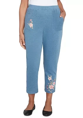 Petite Casual Fridays Floral Embroidered Ankle Pants