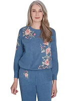 Petite Casual Fridays Spliced Floral Embroidery Top