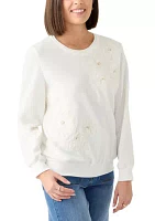 Petite Casual Fridays Sherpa Floral Embroidery Sweater