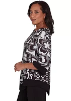 Women's Runway Ready Floral Geometric Top with Contrast Trim