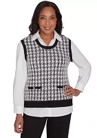 Women's Runway Ready Houndstooth Vest with Woven Detail