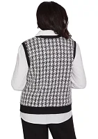 Women's Runway Ready Houndstooth Vest with Woven Detail