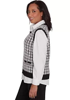 Women's Runway Ready Houndstooth Vest with Woven Detail