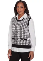 Women's Runway Ready Houndstooth Vest with Woven Detail