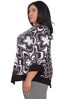 Plus Runway Ready Floral Geometric Top with Contrast Trim