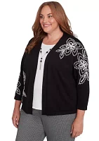 Plus Runway Ready Embroidered Outer Two One Cardigan and Tank