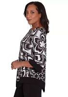 Petite Runway Ready Floral Geometric Top with Contrast Trim