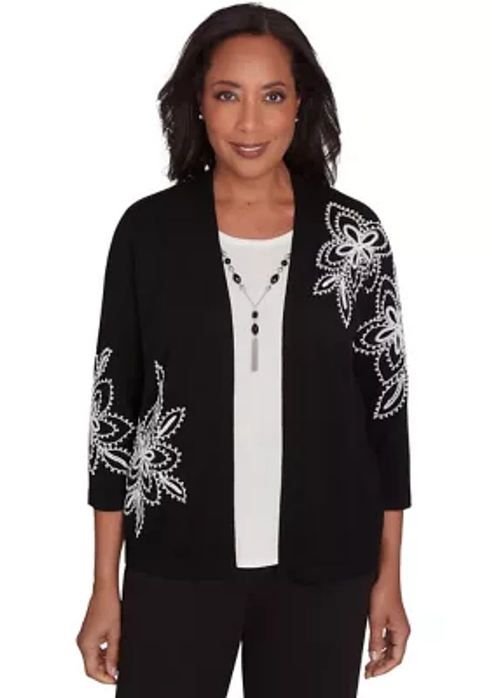 Petite Runway Ready Embroidered Outer 2Fer Top