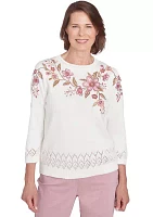 Women's Telluride Pointelle Border Floral Embroidered Top