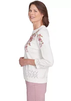 Women's Telluride Pointelle Border Floral Embroidered Top