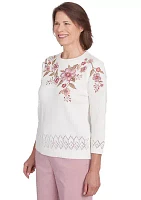 Women's Telluride Pointelle Border Floral Embroidered Top