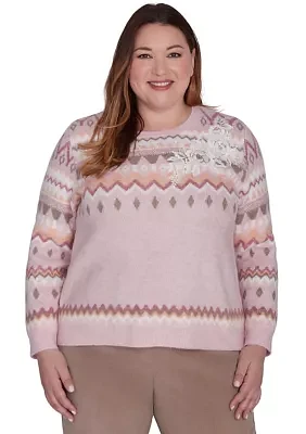 Plus Telluride Fairisle Sweater with Floral Embroidery