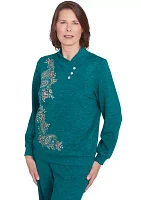 Women's French Quarter Paisley Embroidered Envelope Neck Sweater