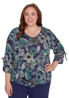 Plus French Quarter Floral Puff Print Mélange Top