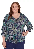 Plus French Quarter Floral Puff Print Mélange Top