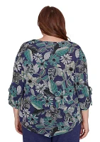 Plus French Quarter Floral Puff Print Mélange Top