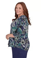 Plus French Quarter Floral Puff Print Mélange Top