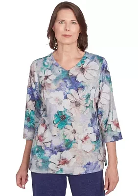 Petite French Quarter Watercolor Floral Melange Top