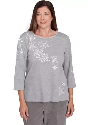 Women's Copenhagen Diagonal Floral Embroidered Yoke Top