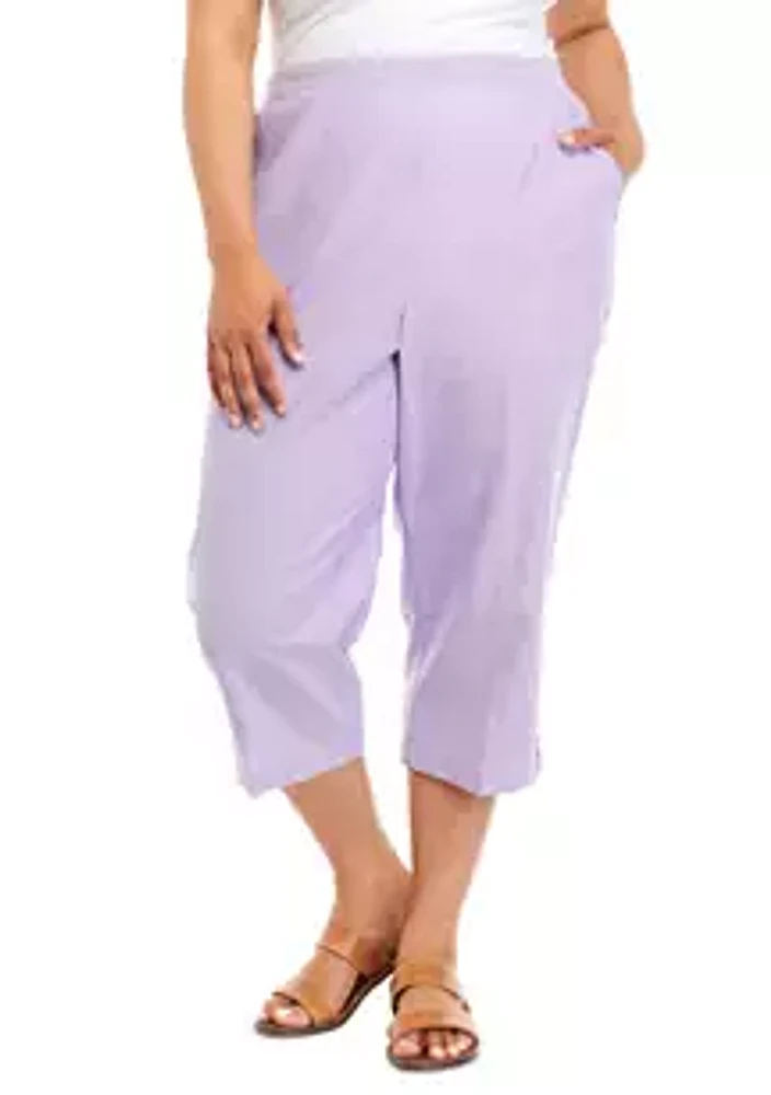 Alfred Dunner Plus Size Solid Capris with Hem Tab