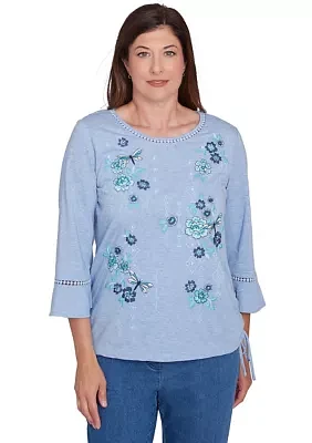 Petite Lake Victoria Embroidered Floral Butterfly Top