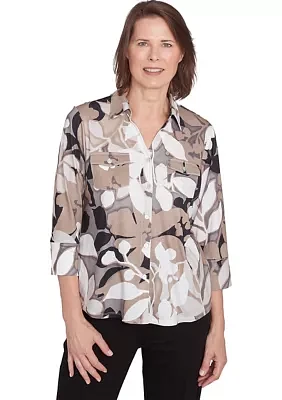 Women's  Romancing The Stone Shadow Leaf Knit Shirt