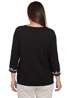 Women's Romancing The Stone Scroll Embroidered Yoke Top