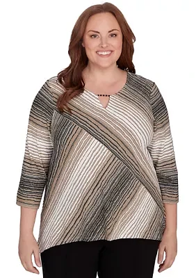 Plus Romancing The Stone Spliced Texture Stripe Top