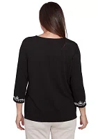 Petite Romancing the Stone Scroll Embroidered Yoke Top