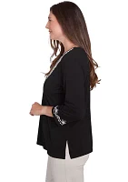 Petite Romancing the Stone Scroll Embroidered Yoke Top