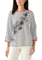 Women's Diagonal Floral Stripe Top