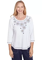 Women's Block Island Floral Embroidered Yoke Top