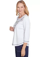 Women's Block Island Floral Embroidered Yoke Top