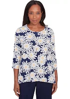 Women's Block Island Daisies Puff Printed Top