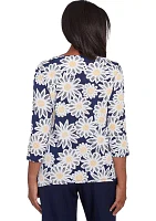 Women's Block Island Daisies Puff Printed Top