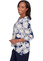 Women's Block Island Daisies Puff Printed Top