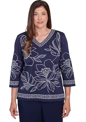 Women's Block Island Exploded Floral Embroidery Top