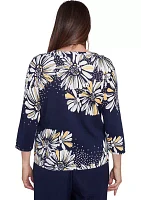 Women's Block Island Daisies Yoke And Border Top