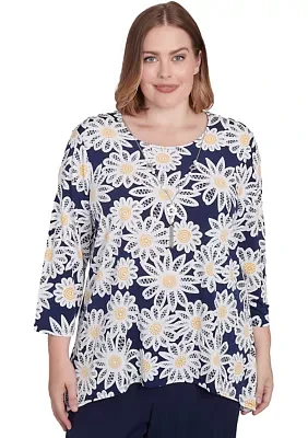 Plus Block Island Daisies Puff Print Top