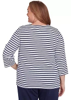 Plus Block Island Stripe with Embroidered Yoke Top