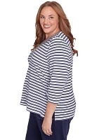 Plus Block Island Stripe with Embroidered Yoke Top