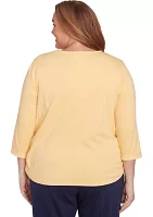 Plus Block Island Tonal Embroidered Yoke Top