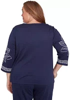 Plus Block Island Exploded Floral Embroidery Top